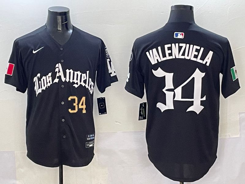 Men Los Angeles Dodgers #34 Valenzuela Black Five generations Joint Name 2025 Nike MLB Jersey style 3